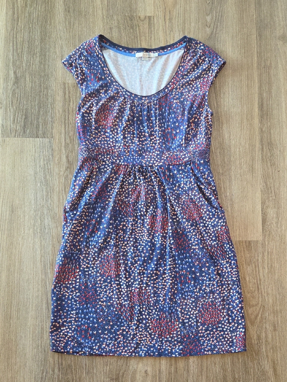 Boden Navy Blue Multi-Color Cap Sleeve Mini Dress